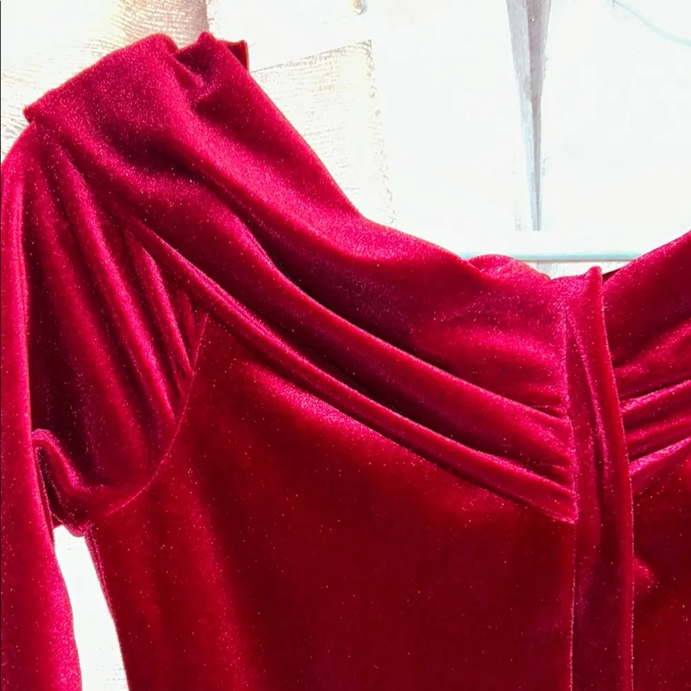 NWT Size 10 Burgundy Velvet Midi Dress Red - Image 11