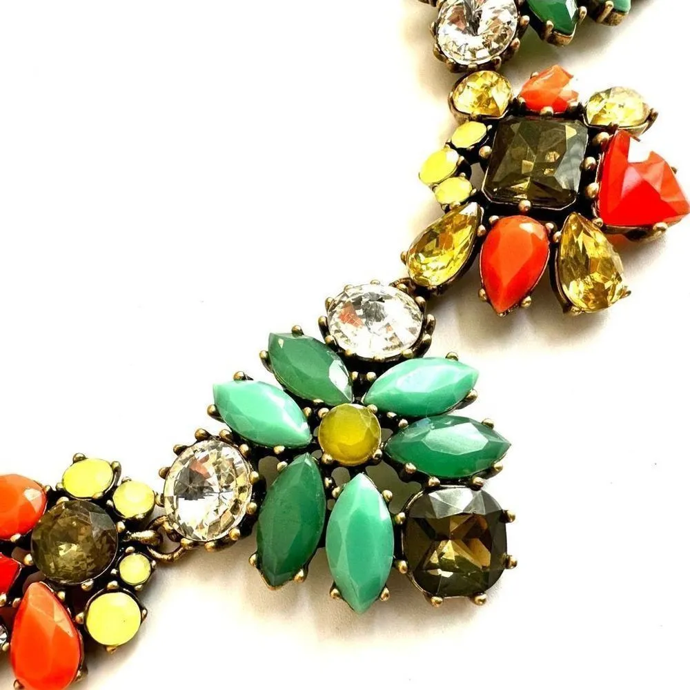 Stella and Dot Elodie statement Necklace Orange Green Flowers Statement - Image 5