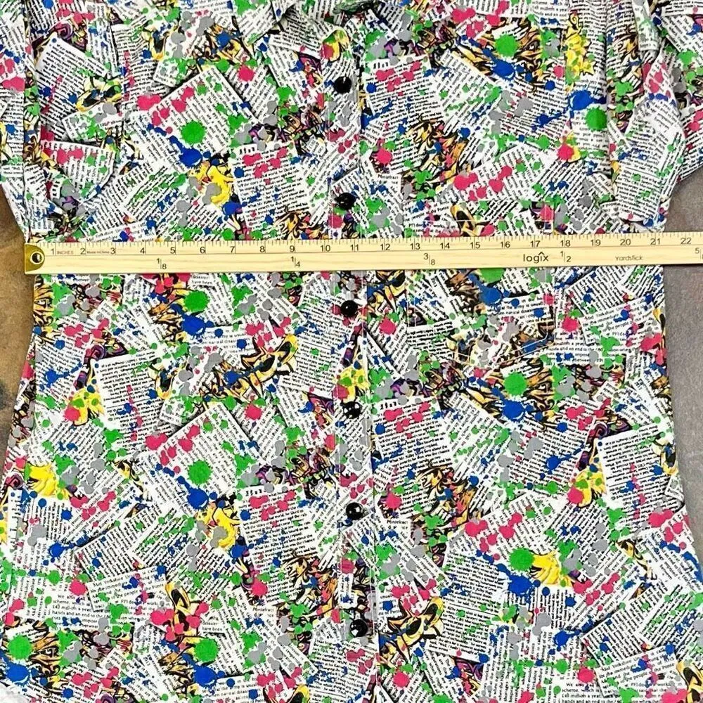 Thrill Jeans Graffiti Splatter Paint Letter Button Down Fringe Bottom Top 2X Black Size XXL - Image 9