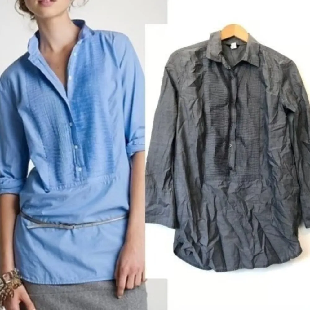 J. CREW Tuxedo Beach Tunic Muted Blue Denim Look Chambray Long Sleeve Cotton S - Image 2