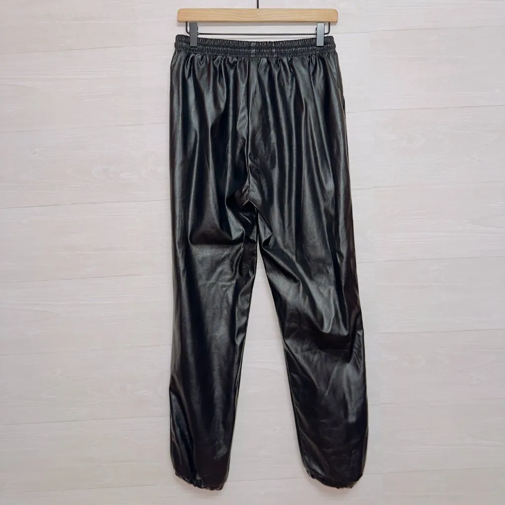 Missguided NWT Faux Leather Jogger Pants Black High Waist Pull On Elastic Cuff 8 - Image 5
