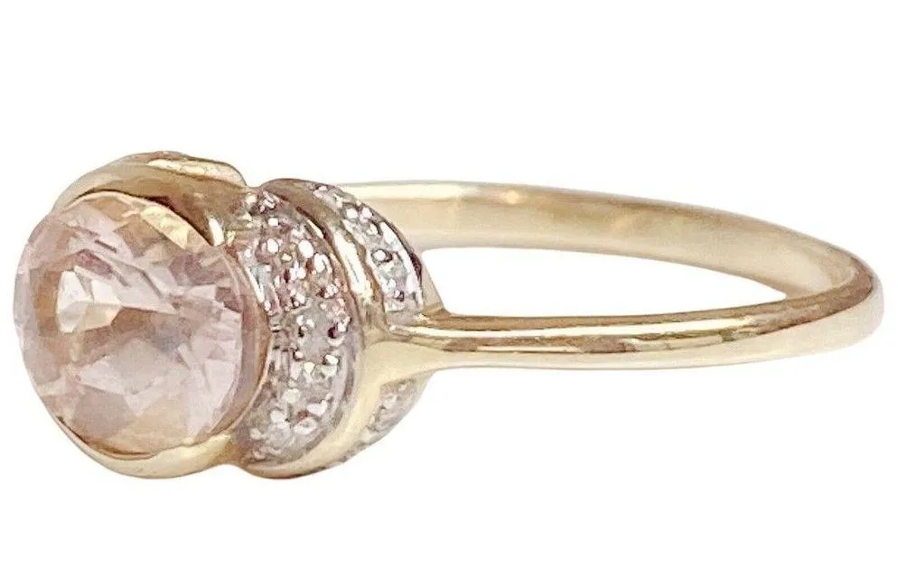 14K Rose Gold Oval Shape Morganite Cubic Zirconia Women's Ring Size 7 - Image 3