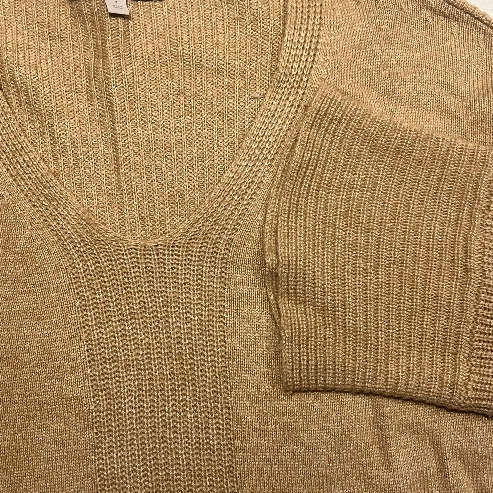 Loft Women Medium Camel Oversized Tunic‎ Pullover Sweater Wool Blend V Neck - Image 2