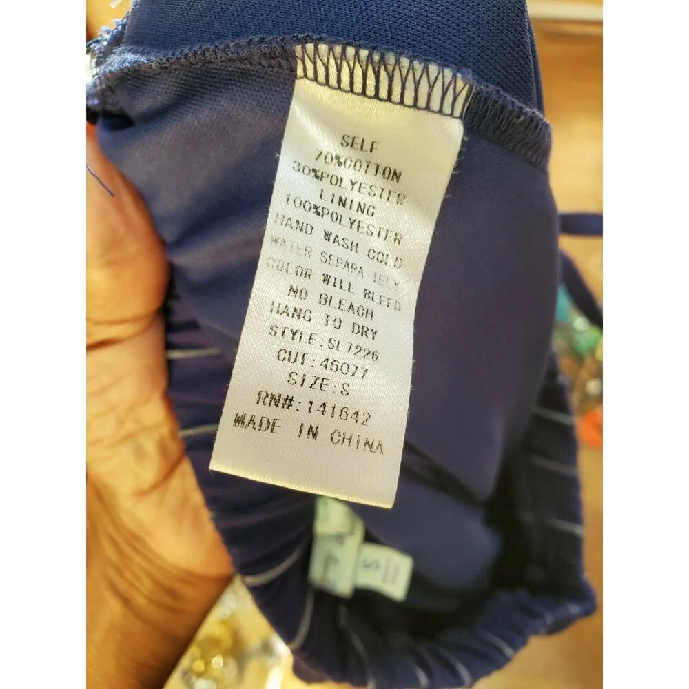 She & Sky Women's Blue Striped Cotton Mid Rise Wide Leg Dress Pant Size Small - Image 7