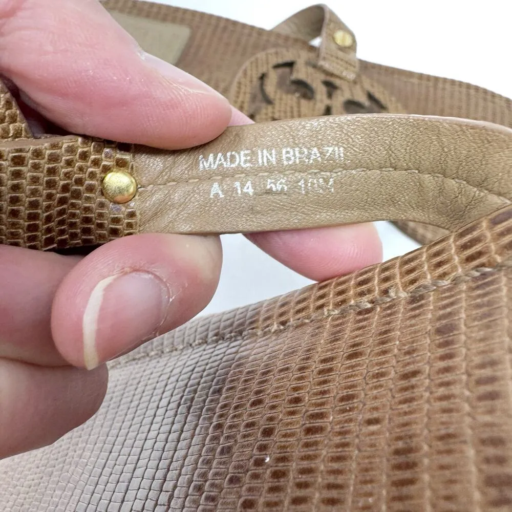 TORY BURCH Brown Tan Leather Reptile Miller Sandals Flip Flops Slides Size 10 - Image 5