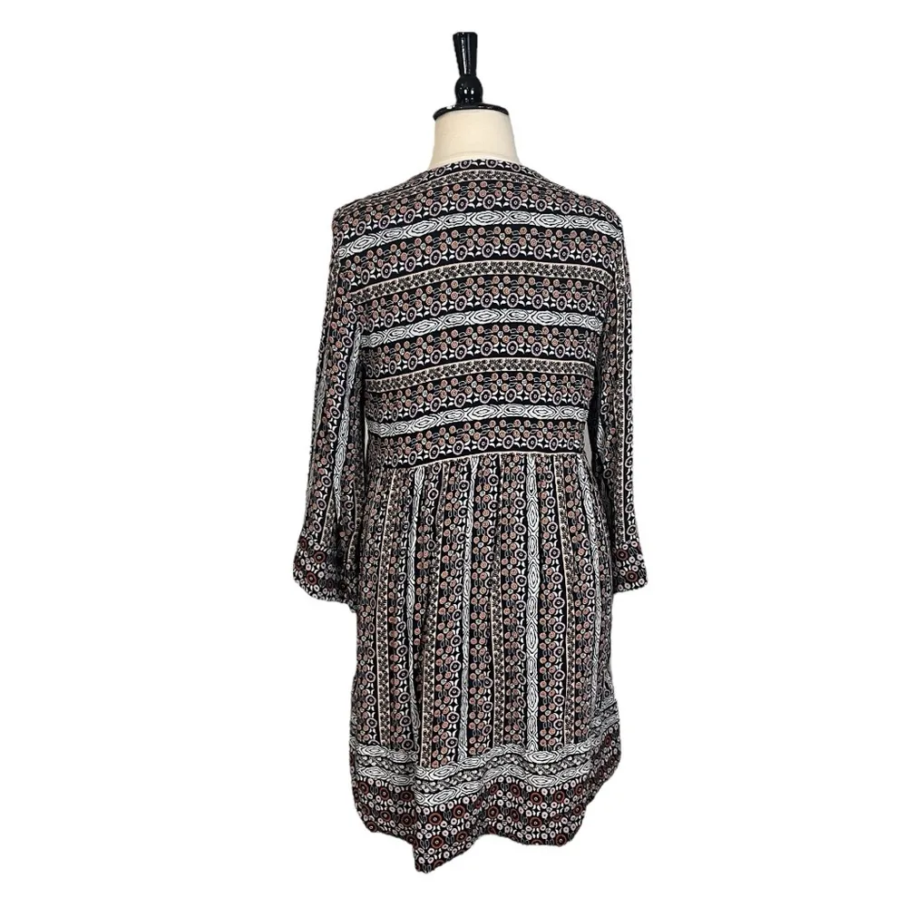 Maeve Anthropologie Babydoll Dress V-neck Bell Sleeve Black Multi Women Size XL - Image 5