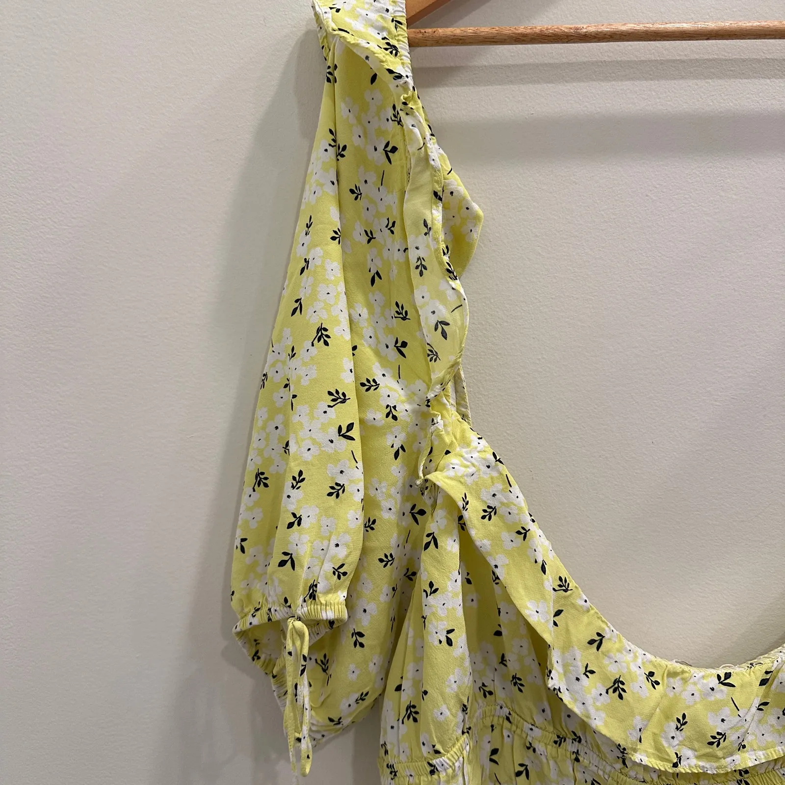 For Love & Lemons Yellow Chrysanthemum Tiered Tie-Front Blouse Coquette Cottage - Image 10