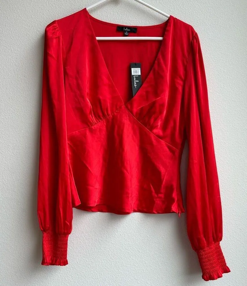 Lulus NWT  Head Held High Wine Red Satin Holiday Party Romantic Top Size Medium - Image 4