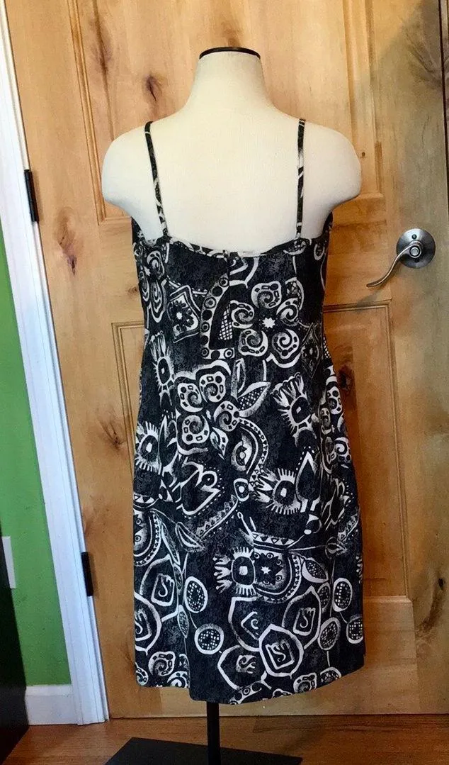 Black Gray White Floral Graphic Bk Zip Dress EUC 16 - Image 7