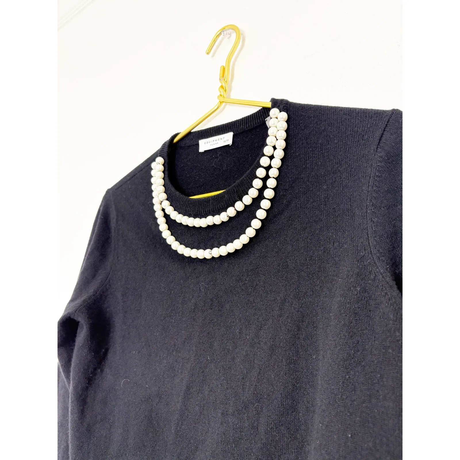 Equipment Shane Pearl Necklace Wool Cashmere Sweater Size XS Black Preppy Chic - Image 8