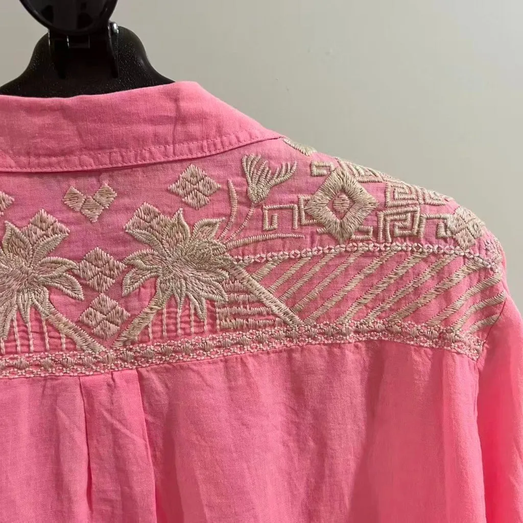 NWOT JOHNNY WAS Ramie Embroidered Floral Kimono Sleeve Bohemia SHIRT Blouse Sz L - Image 11