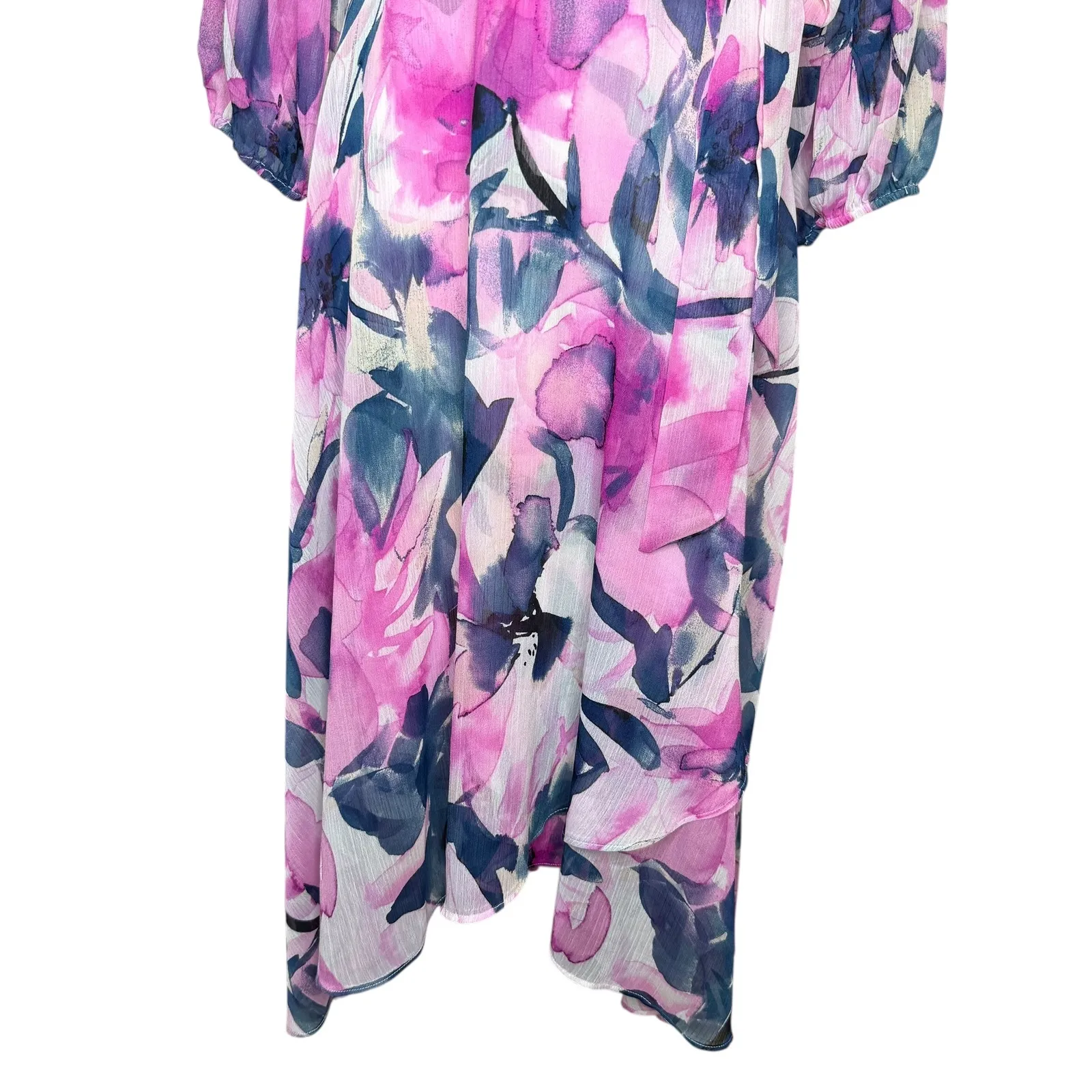 DKNY Floral Balloon Sleeve Tie Waist High Low Dress size 10 - Image 5