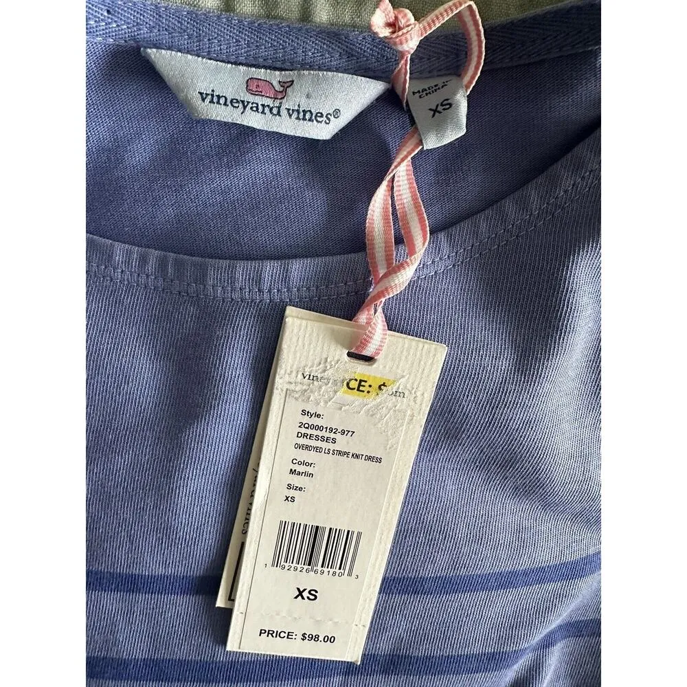 New Vineyard Vines Overdyed LS Stripe Knit Dress Cotton Indigo Marlin Color XS - Image 3