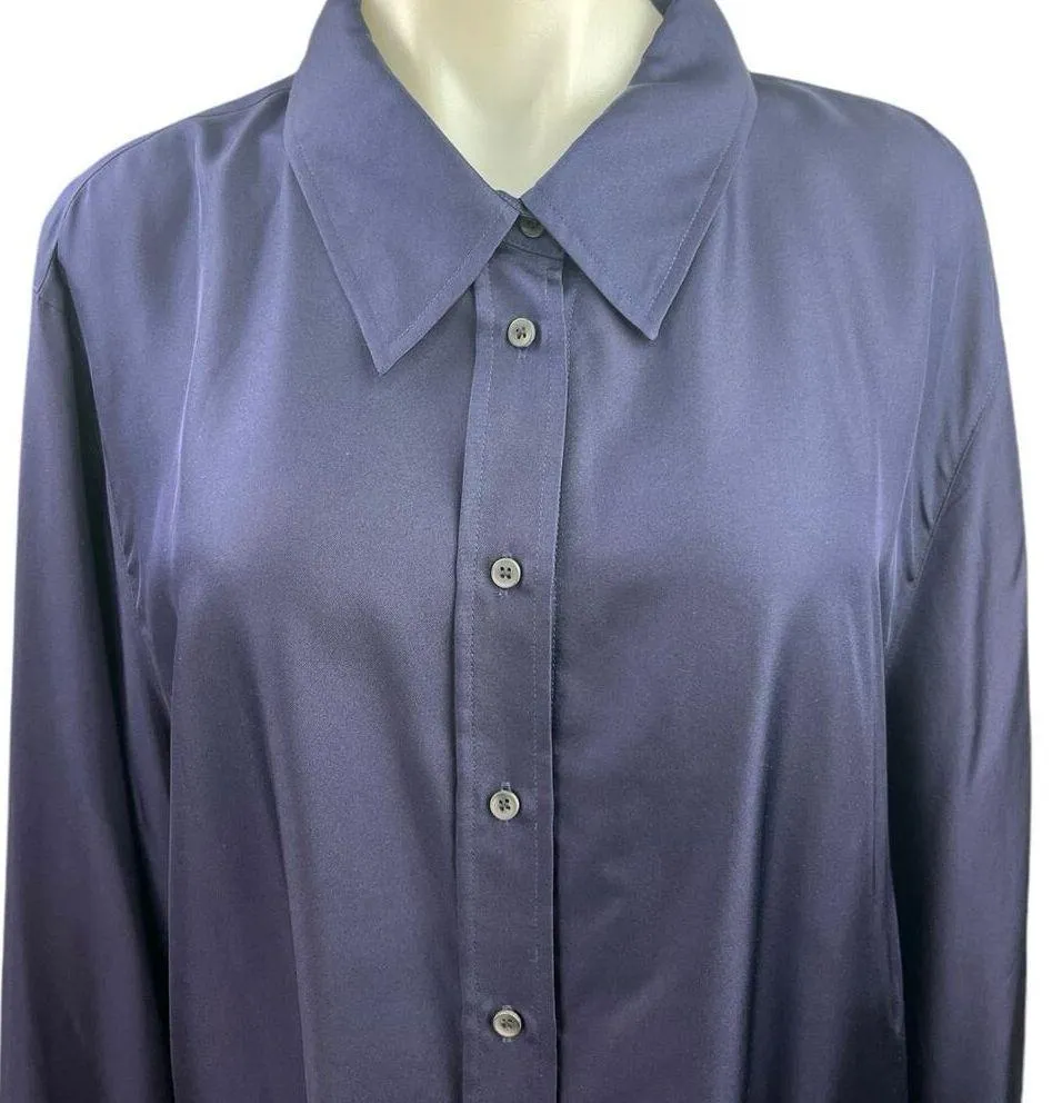 Argent Dark Purple Silk Satin Soft Flowy Long Sleeve Button Down Shirt Top XXL - Image 3