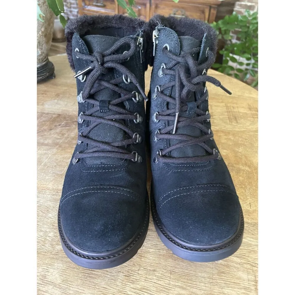 UGG Black Suede Shearling Hiker Boots Women Size 5 US 37 EU Lace Up Zip Winter - Image 2