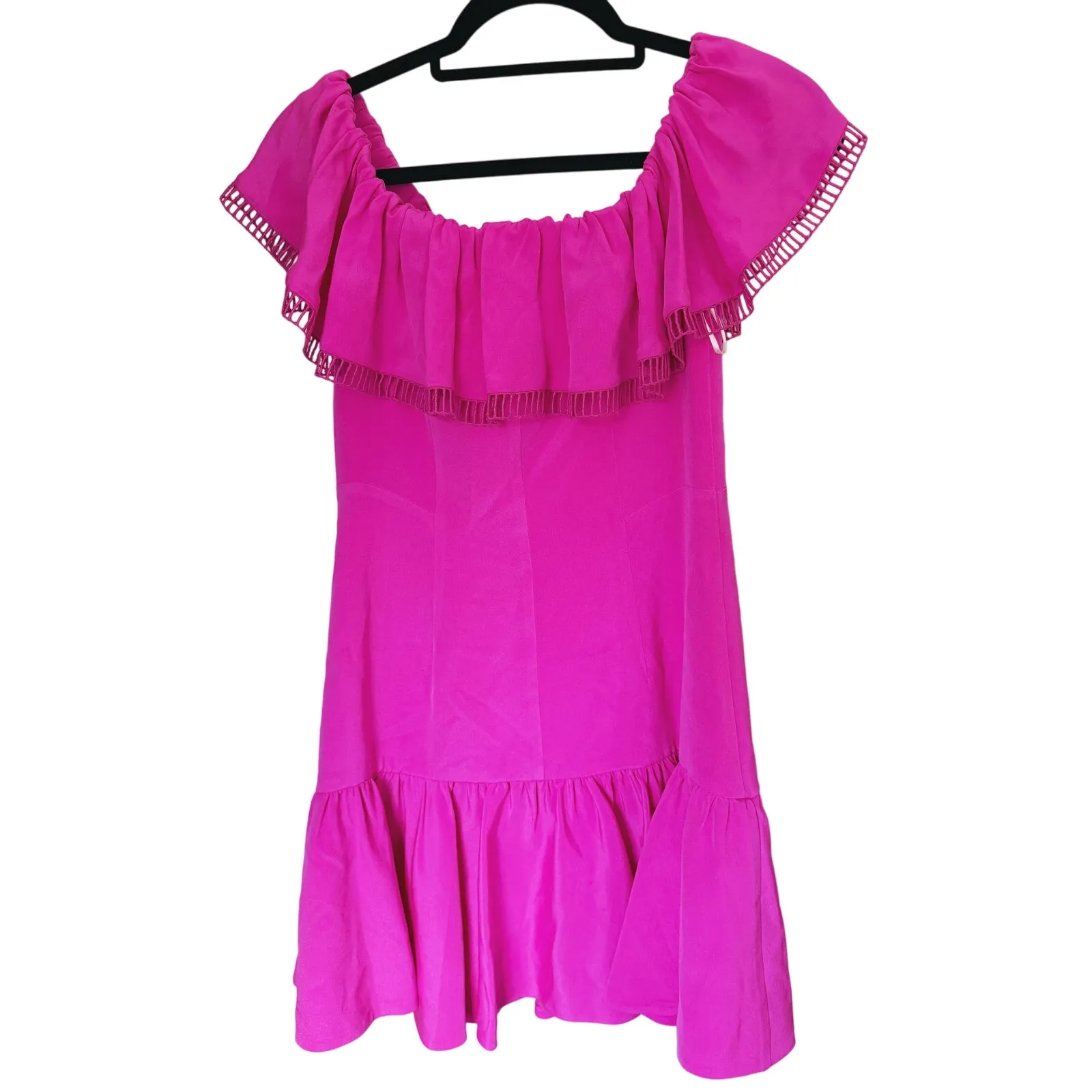 Rebecca Taylor Coquette Silk Off Shoulder Mini Dress Small Pink Retro Feminine - Image 3