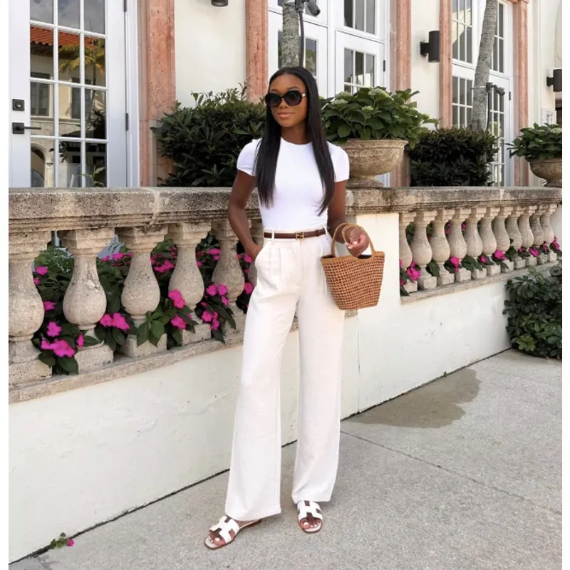 NWT Abercrombie Sloane Tailored Pleated Wide Leg Trouser Pant Cream 34/18 - Image 2