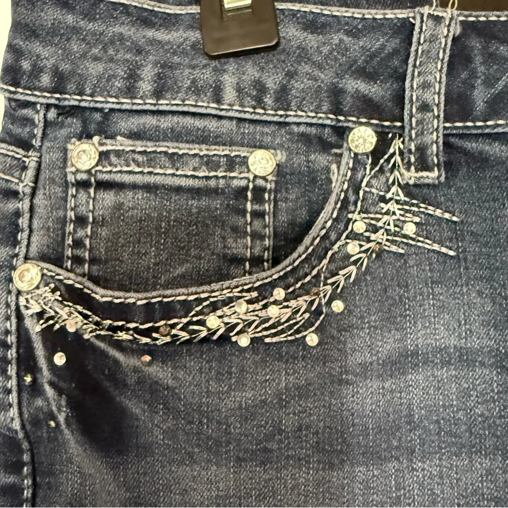 Earl Jeans Women's Dark Blue Straight Leg Jeans Bling Pockets 12P NWT - Image 5