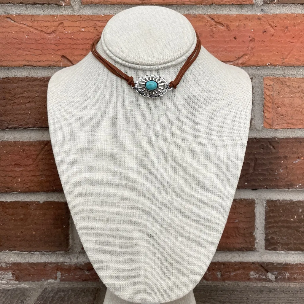 Fringe Steer Skull & Cutout Concho Necklace Set with Turquoise Silver - Image 4