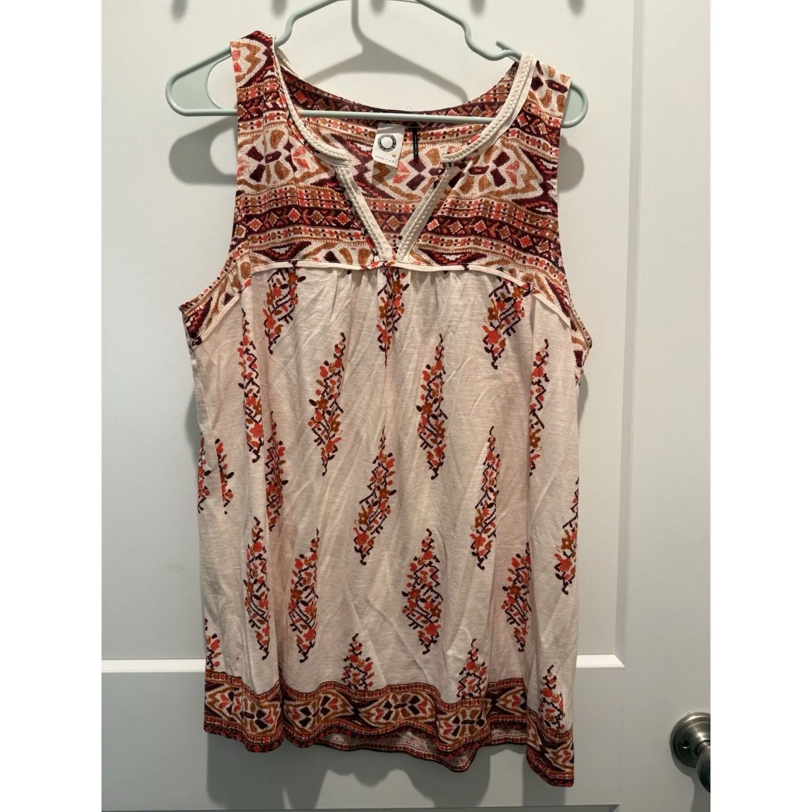 Akemi + Kin Raina Tank Top Extra Large Ivory Burgundy Anthropologie Braided Trim - Image 2