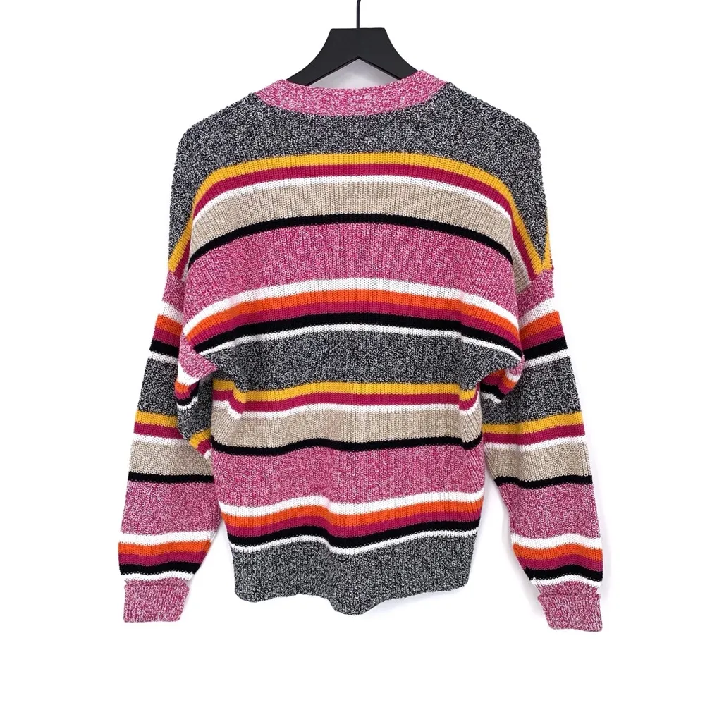 UNITED COLORS OF BENETTON Striped Chunky Knit Cardigan Pink Black XS/S - Image 8