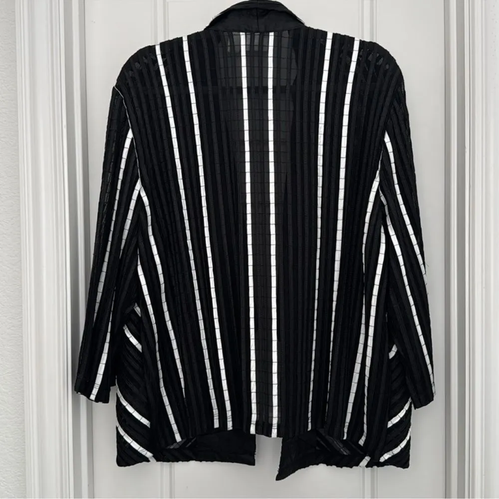 Chicos Tuxedo Style Sheer Dress Jacket Black White 3 16 XL - Image 2