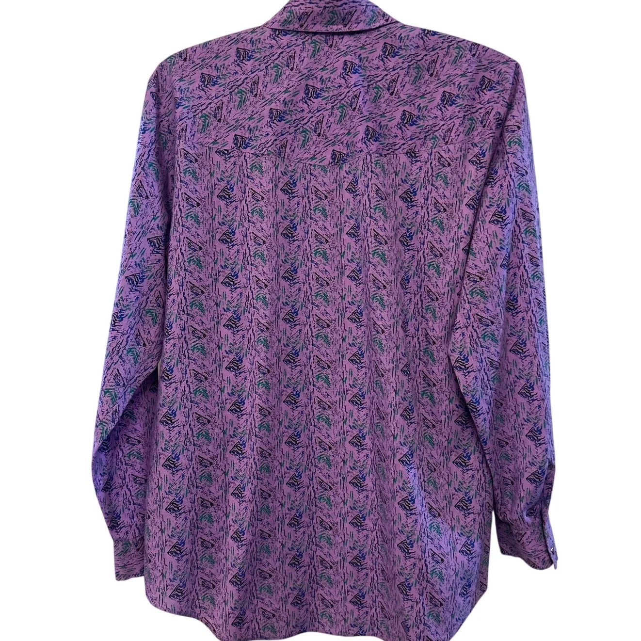 Elys Country Charmers Purple Black Green Snap Button Long Sleeve Blouse Size L Size L - Image 2