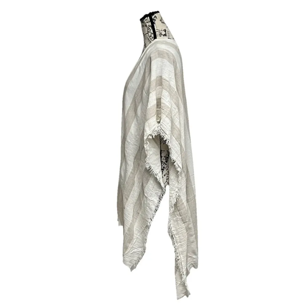 Zighilli Made in Italy Striped Linen Blend Shawl Wrap One Size — Neutral Beige Tan - Image 4