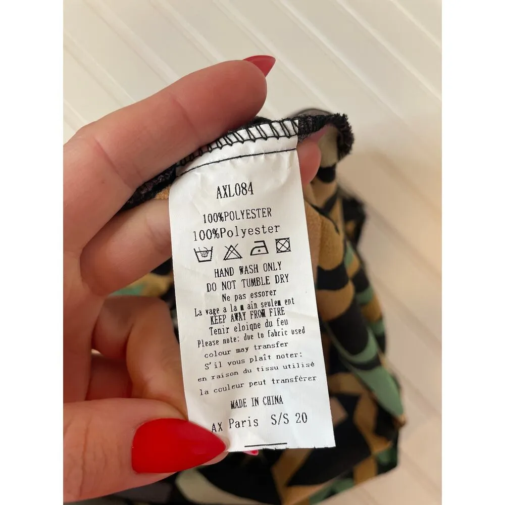 AX Paris Green Black Green Aztec Printed Day Mini Wrap Dress Ruffled Size S - Image 9