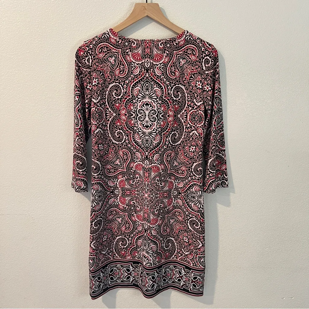WHBM Paisley Print Stretch Jersey Knit Split‎ Neck Shift Dress Size S - Image 7