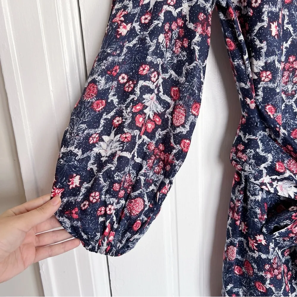 Isabel Marant Étoile • Telicia Dress linen print wrap ruffle red blue floral - Image 8