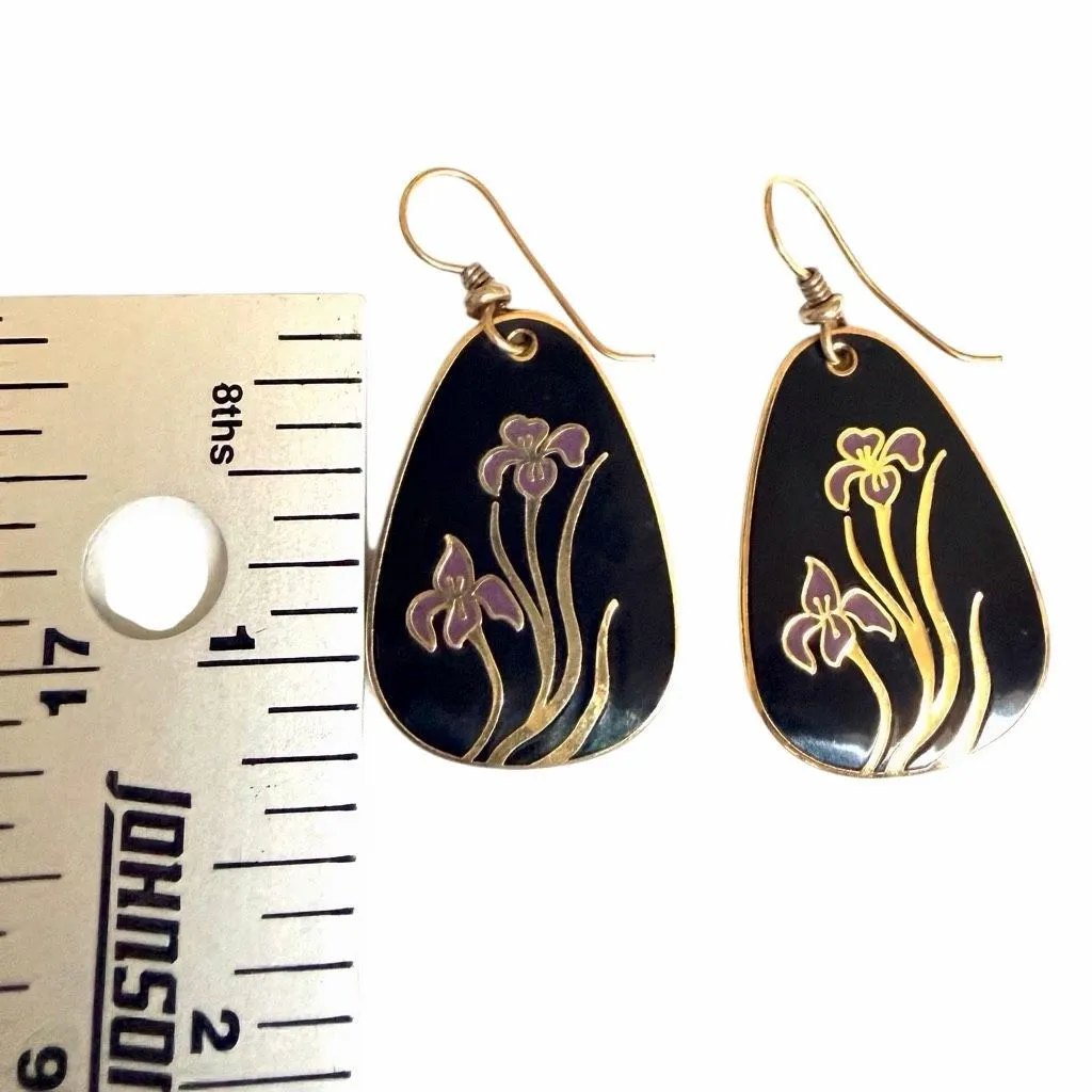 Laurel Burch Black Enamel Iris Drop Earrings - Image 8