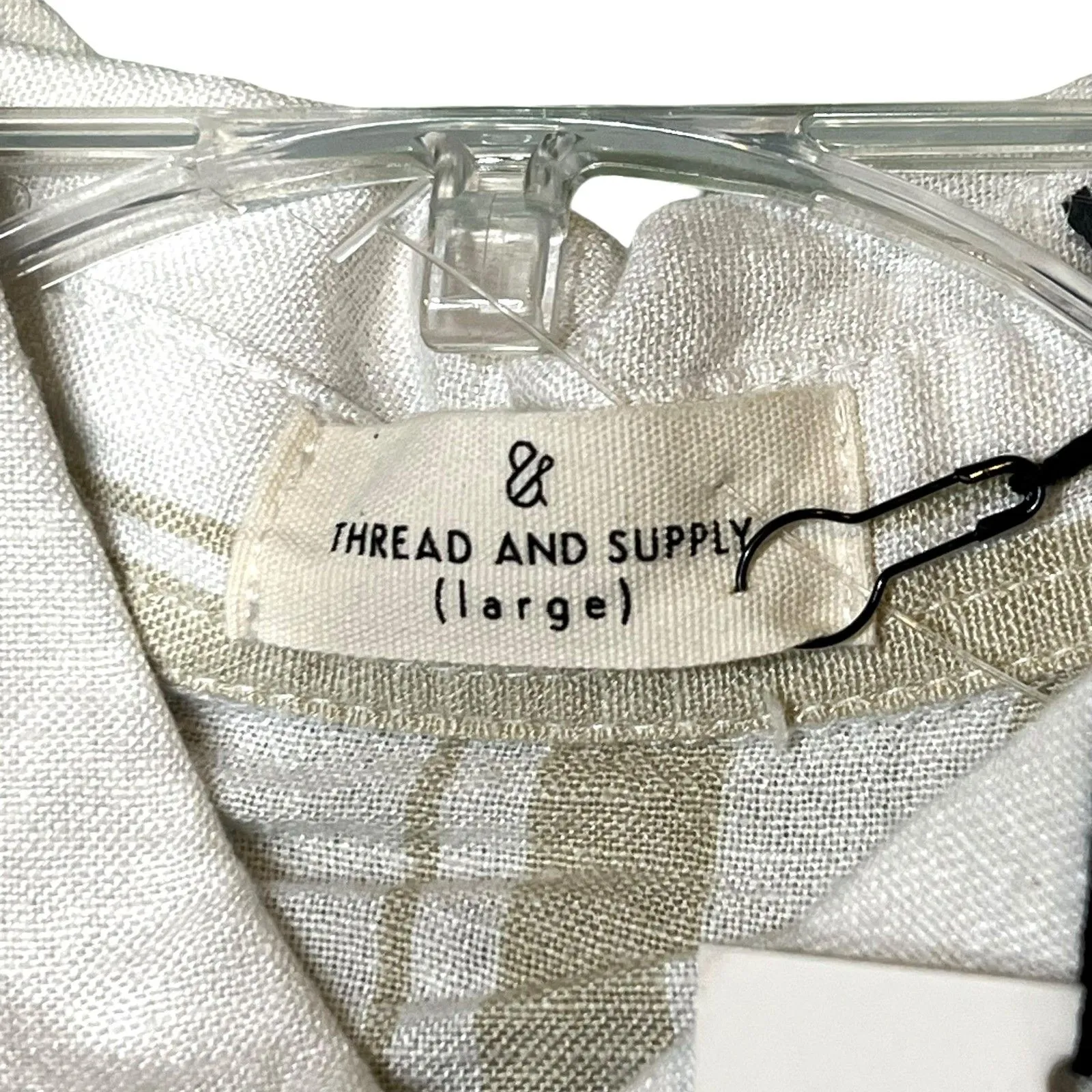 Thread & Supply Shirt Womens Large White Beige Striped Cropped Button Up Relaxed - Image 8