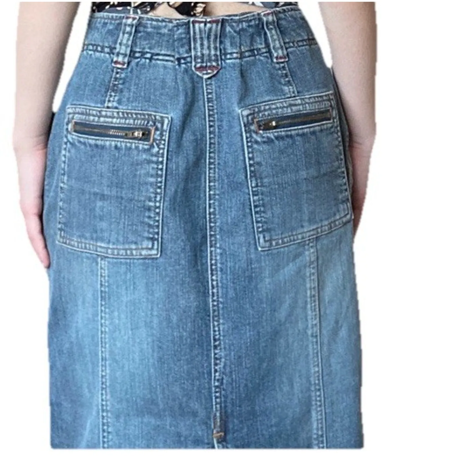 Eddie Bauer Y2K Medium Wash Midi Cargo Skirt TALL/GRANDE Size 12 - Image 3