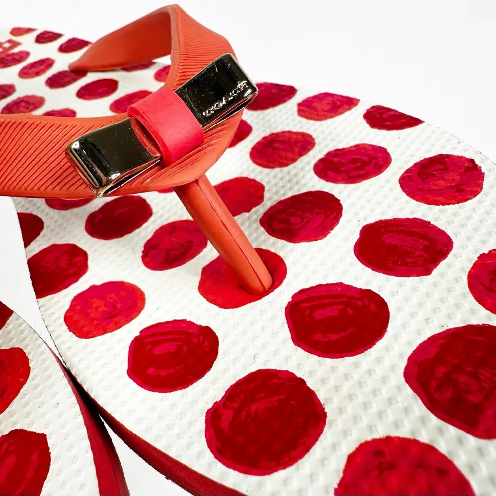 Coach Amel Coral/Orange Polka Dot Bow Flip Flops Size 8B - Image 2