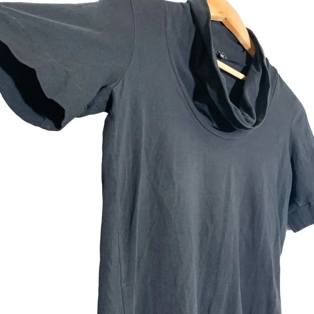 Theory Cowl Neck Short Sleeve Top Solid Black Cotton Spandex Blend Medium - Image 3