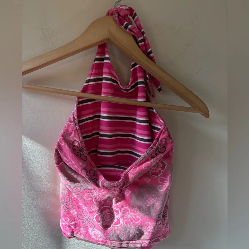 Y2K Pink/Brown/White Reversible Halter Top Pink - Image 3
