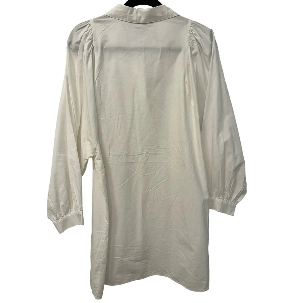 Zara White Large Boxy Button Down Shirt Dress 3/4 Sleeve Floral Lace - Image 5