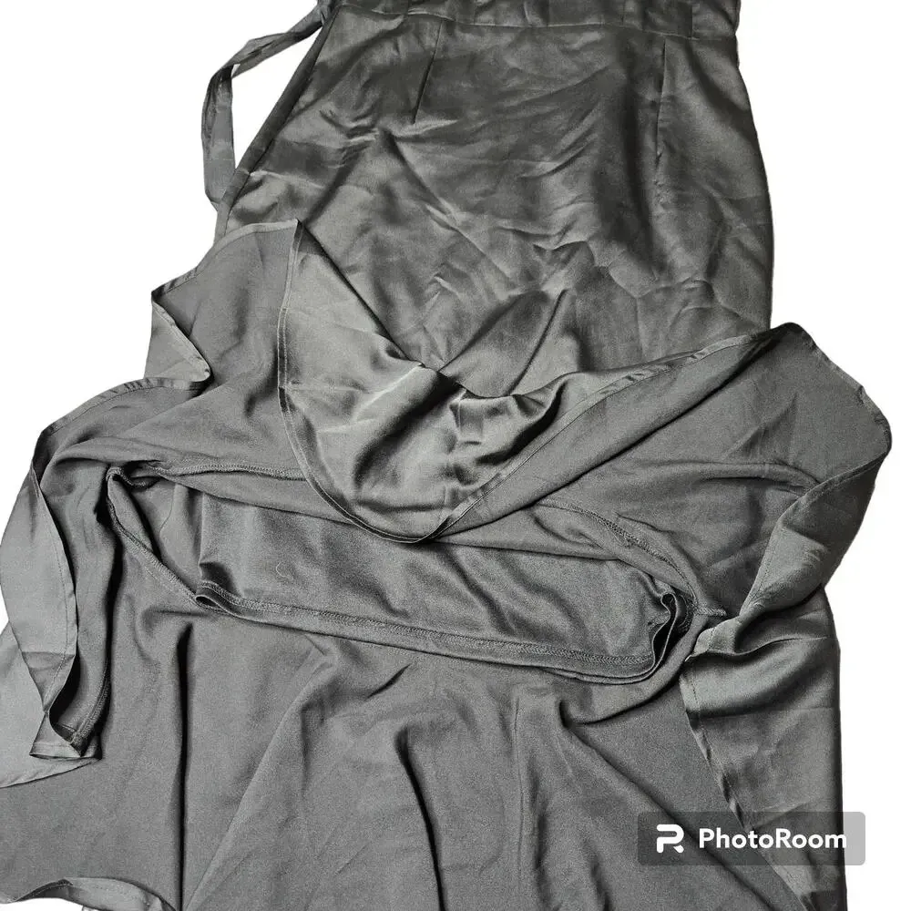 Lulus Black Tie Optional Satin Ruffled Midi Dress - Image 8