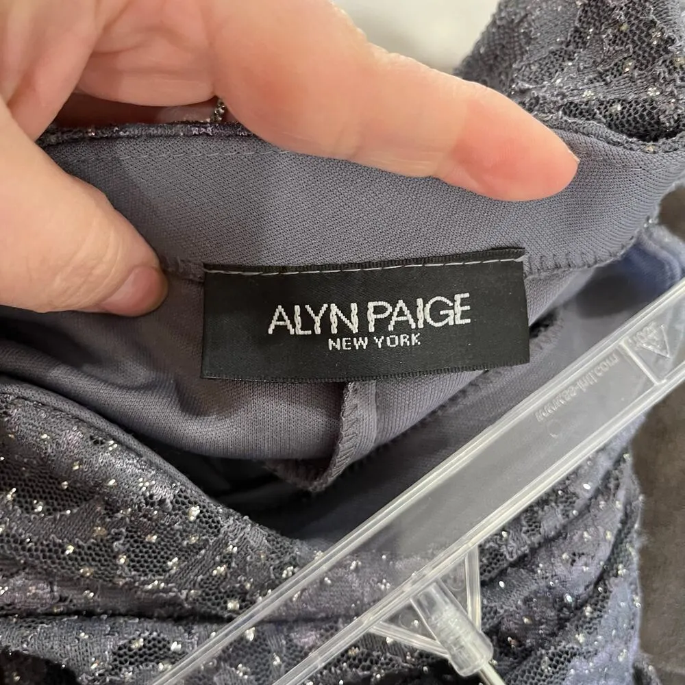 Alyn Paige Gray & Silver Lace Y2K Strapless Handkerchief Hem Party Dress Sz S - Image 7