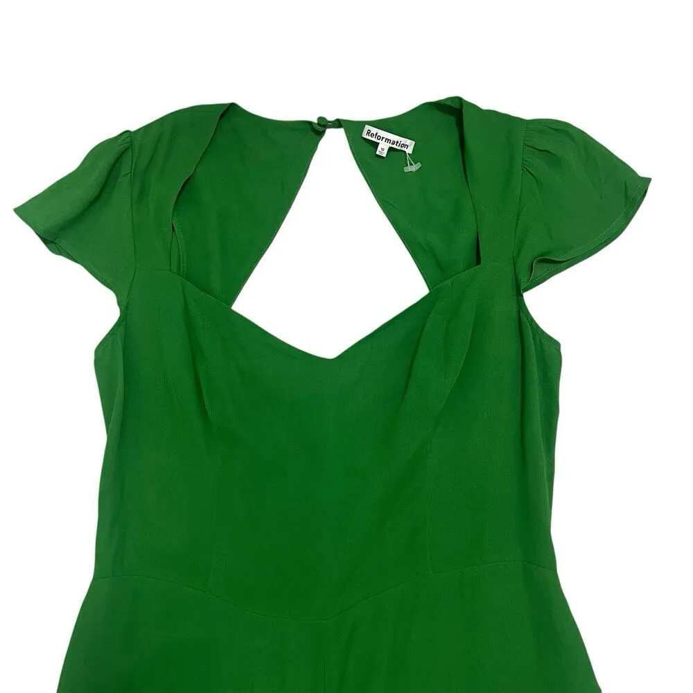 Reformation Luna Jumpsuit Wide Leg Sweetheart Neckline Kelly Green Women’s 10 - Image 7