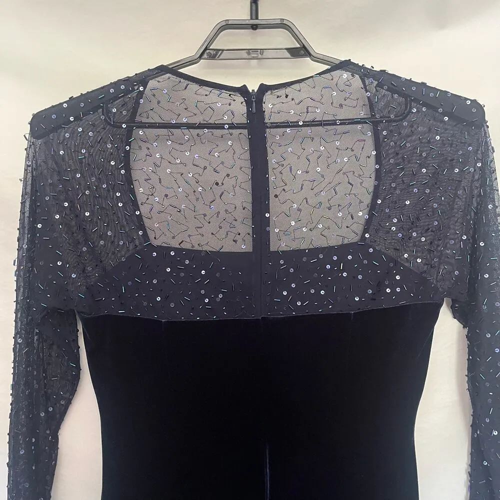 JS BOUTIQUE Velvet Beaded Mesh Full Length Dress 12 Fairy Goth Whimsigoth Blue - Image 5