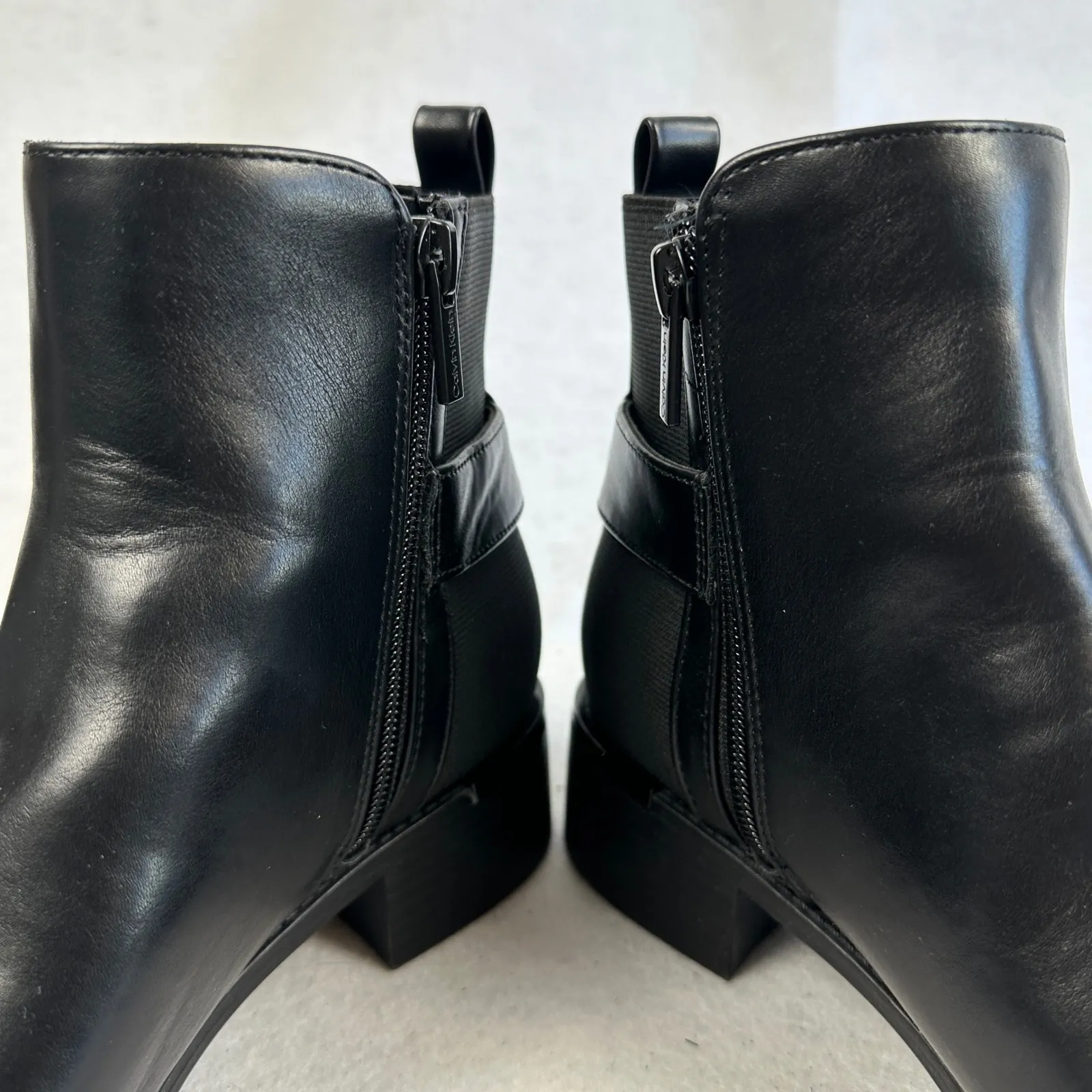 Calvin Klein Women's Black Leather Ankle Boots Side Zip Comfort Low‎ Heel 7.5M - Image 8