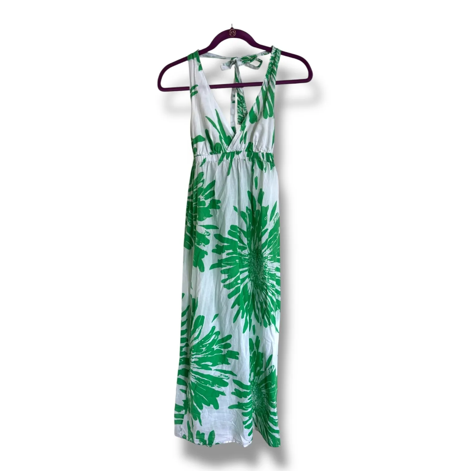 Echo Halter‎ Maxi Dress Small Green Floral 100% Cotton Resort - Image 4
