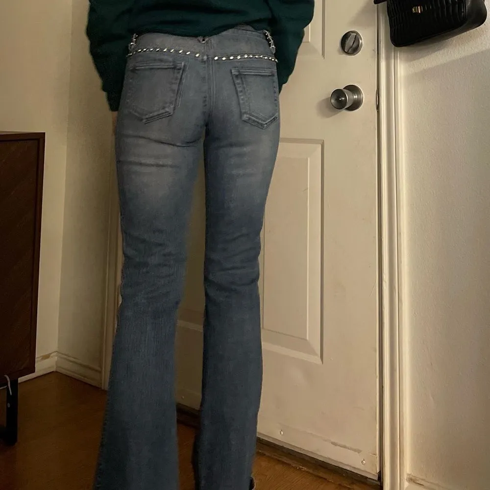 Vintage‎ Y2K Cache Rhinestone Studded Low Waist Flare Bootcut Jeans SZ 2 - Image 5
