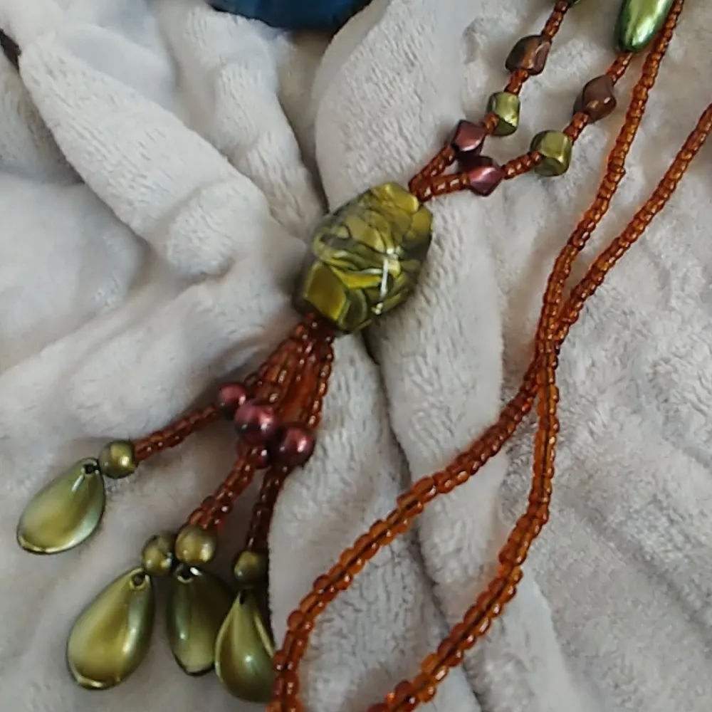 3 Vintage Estate Seed Bead Stone Necklace - Image 3