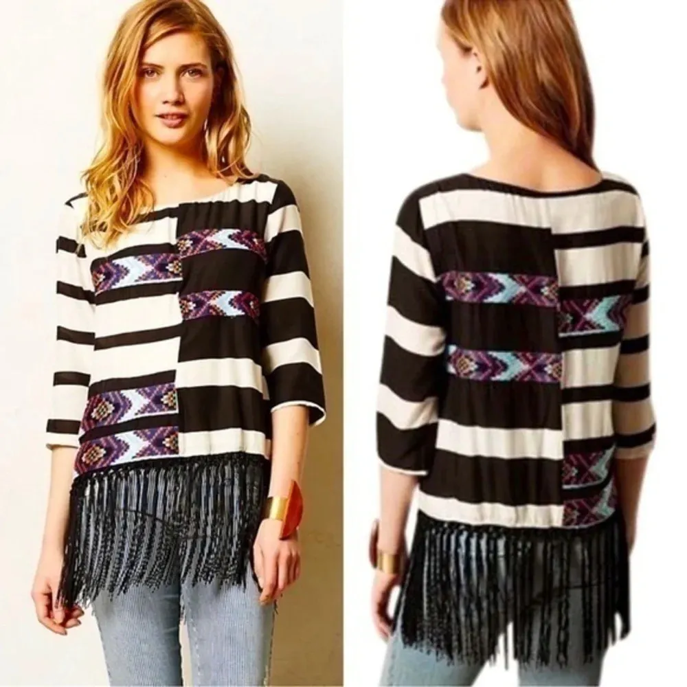 Anthropologie Floreat | Tribal Bohemian Fringe Aztec Latitudes Top Size Medium M - Image 2