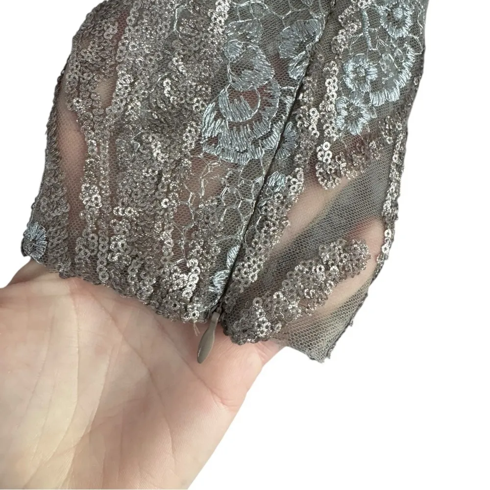 Mac‎ Duggal Embellished Long Sleeve Plunge Neck Gown Gold Taupe 16 79358 - Image 13