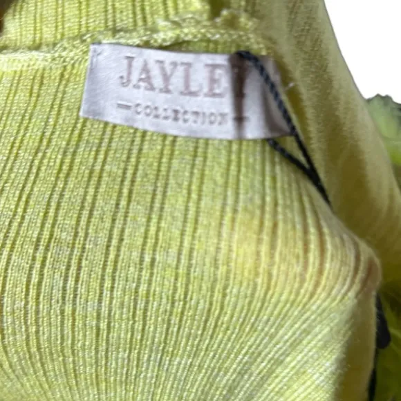 JAYLEY Lime Green Cashmere Blend Hooded Jumper with Feathered Hood new Size M - Image 5