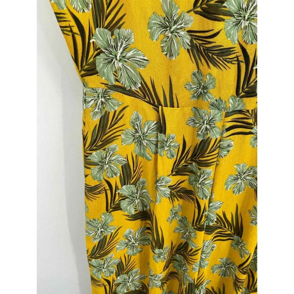 Skies are Blue Jumpsuit Womens‎ Medium Yellow S/S Hawaiian Wide Leg Pleated - Image 7
